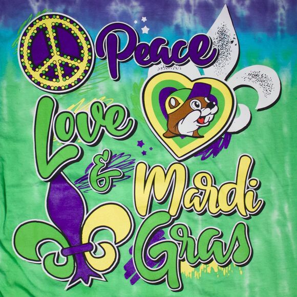 NWT Buc-ee’s Peace Love & Mardi Gras Tie Dye Double Sided T-Shirt Size Med. (B5) - Picture 1 of 10